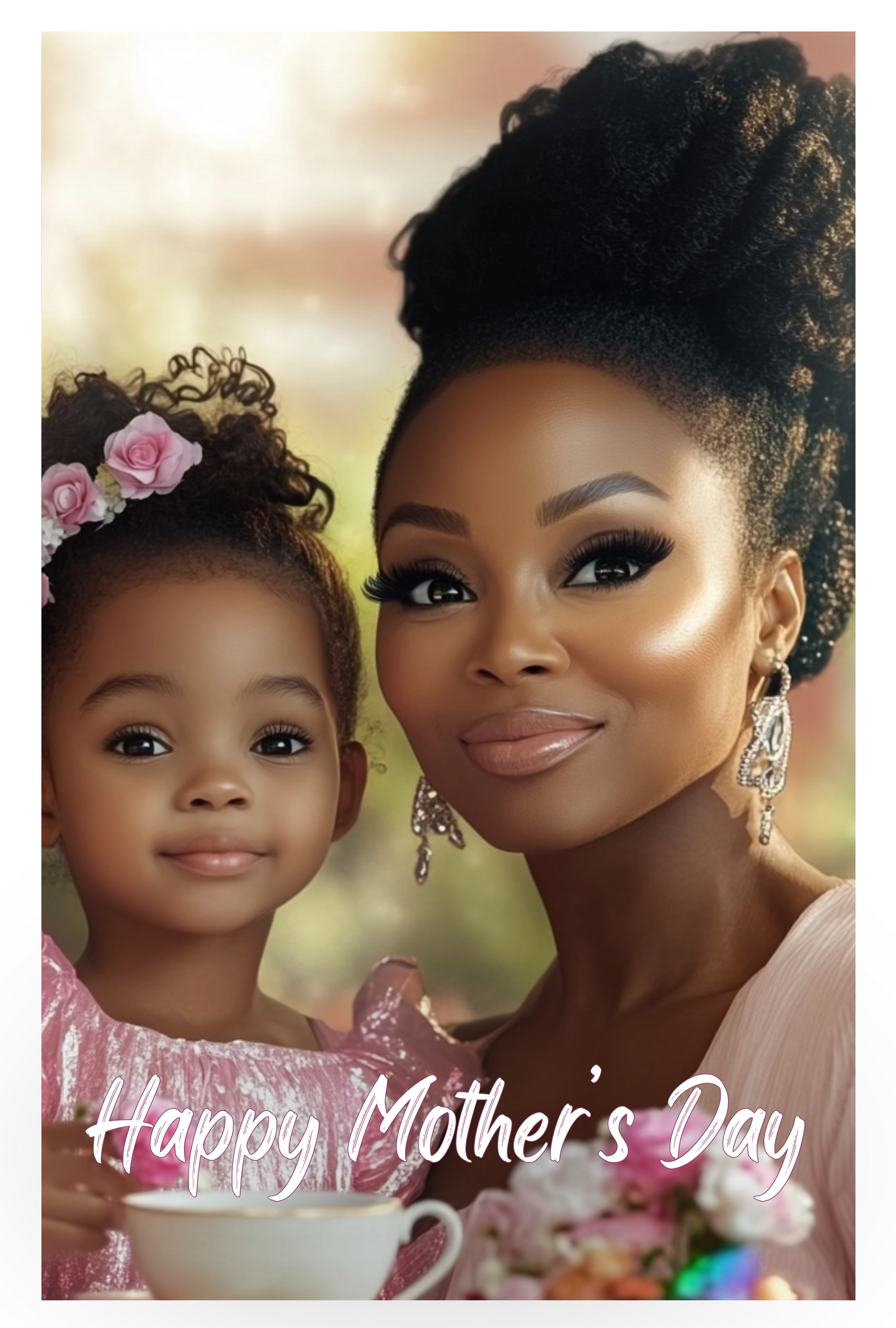 Tea Party Mother’s Day Card – Elegant African American Mother and Daughter Greeting Card for Black Moms