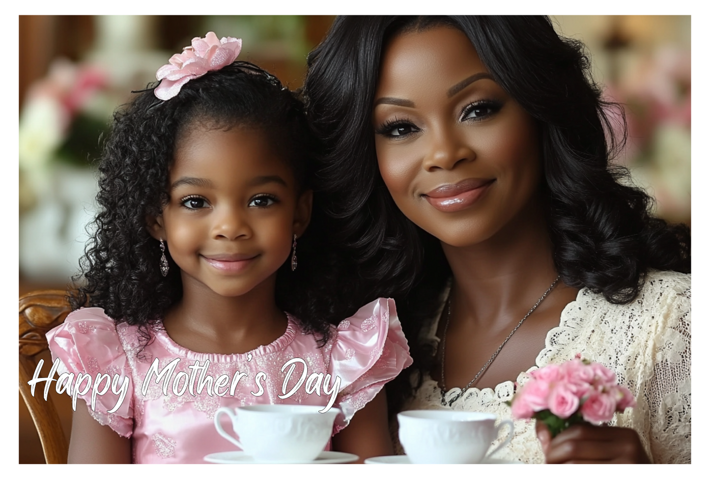 Tea Party Mother’s Day Card – Elegant African American Mother and Daughter Greeting Card for African American Moms