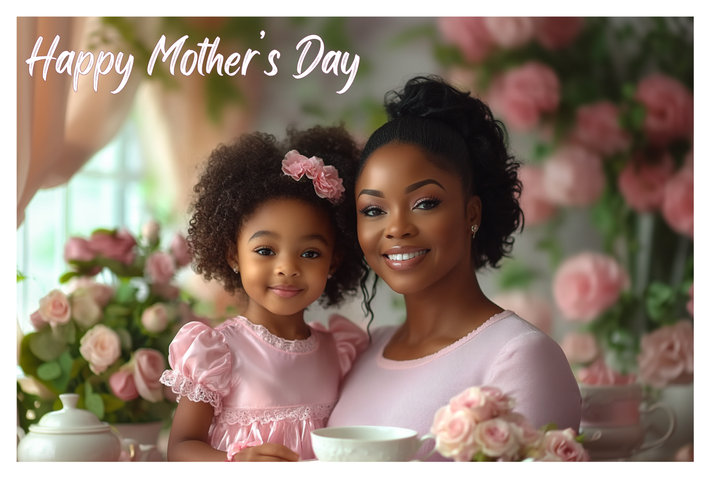 Tea Party Mother’s Day Card – Elegant African American Mother and Daughter Greeting Card for Black Moms