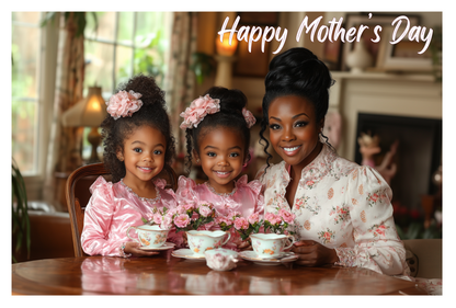 Tea Party Mother’s Day Card – Elegant African American Mother and Daughter Greeting Card for Black Moms
