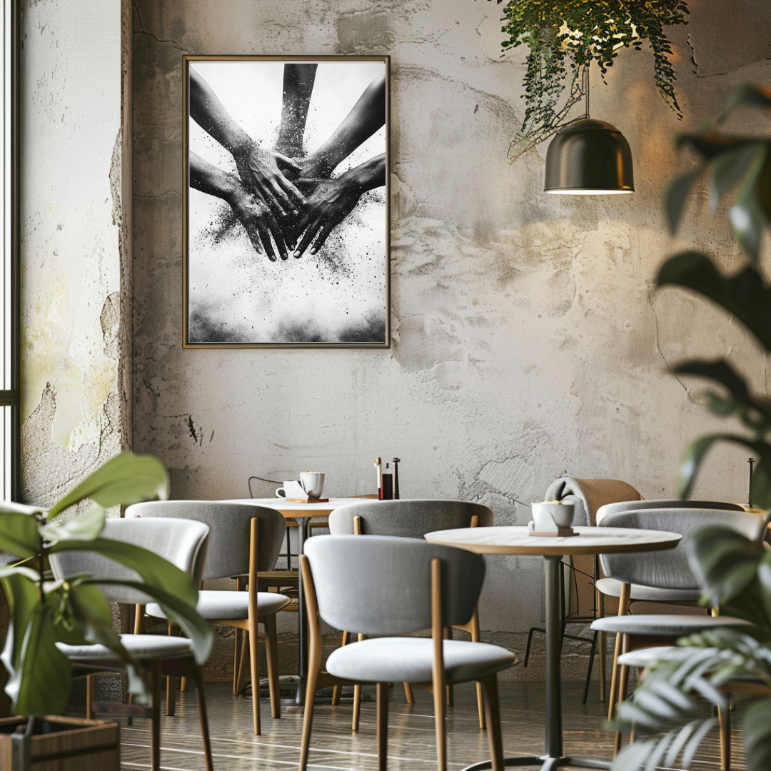 Unity in Motion – Black & White Hands Abstract Wall Art