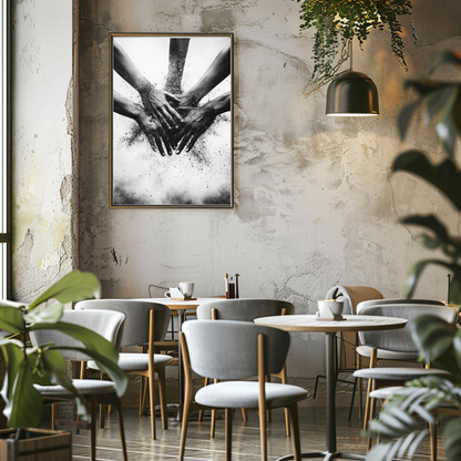 Unity in Motion – Black & White Hands Abstract Wall Art