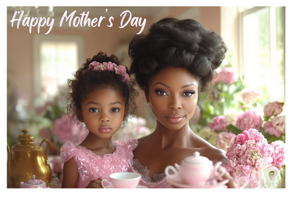 Tea Party Mother’s Day Card – Elegant African American Mother and Daughter Greeting Card for Black Moms