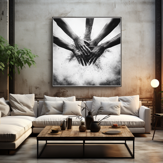 Unity in Motion – Black & White Hands Abstract Wall Art